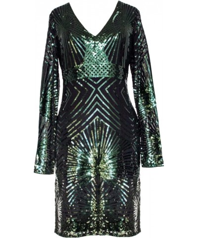 Women's V Neck Bodycon Midi Sequin Long Sleeve Evening Cocktail Dress Dark Green $20.40 Dresses