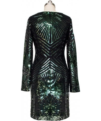 Women's V Neck Bodycon Midi Sequin Long Sleeve Evening Cocktail Dress Dark Green $20.40 Dresses