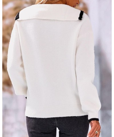 Women's 2024 Fall Winter Half Zip Pullover Sweaters Casual V Neck Long Sleeve Ribbed Knit Loose Jumper Tops Solid White $26.3...