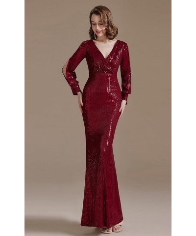 GORCENT V Neck Sequin Prom Dress with Sleeve Mermaid Trumpet Evening Dress Hight Waist Long Cocktail Dress for Women Peacock ...