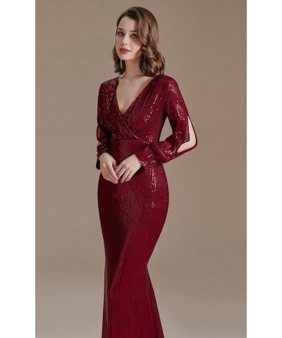 GORCENT V Neck Sequin Prom Dress with Sleeve Mermaid Trumpet Evening Dress Hight Waist Long Cocktail Dress for Women Peacock ...