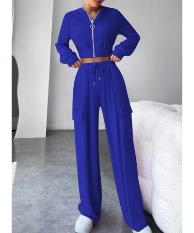 Women's Sexy Bodycon Velour Tracksuits 2 Piece Outfits Long Sleeve Zipper Crop Tops Jackets Drawstring Flare Pants Set C1-roy...