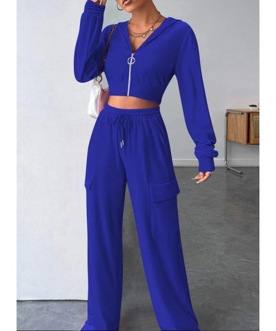 Women's Sexy Bodycon Velour Tracksuits 2 Piece Outfits Long Sleeve Zipper Crop Tops Jackets Drawstring Flare Pants Set C1-roy...