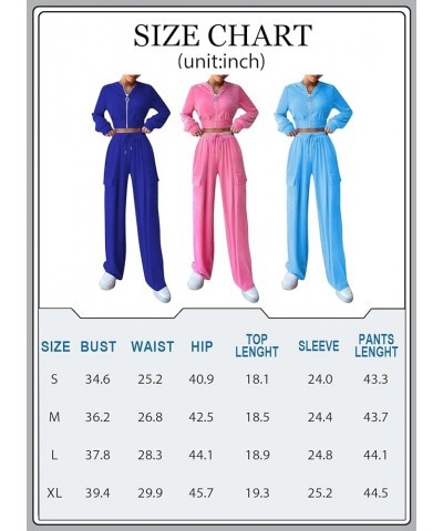 Women's Sexy Bodycon Velour Tracksuits 2 Piece Outfits Long Sleeve Zipper Crop Tops Jackets Drawstring Flare Pants Set C1-roy...