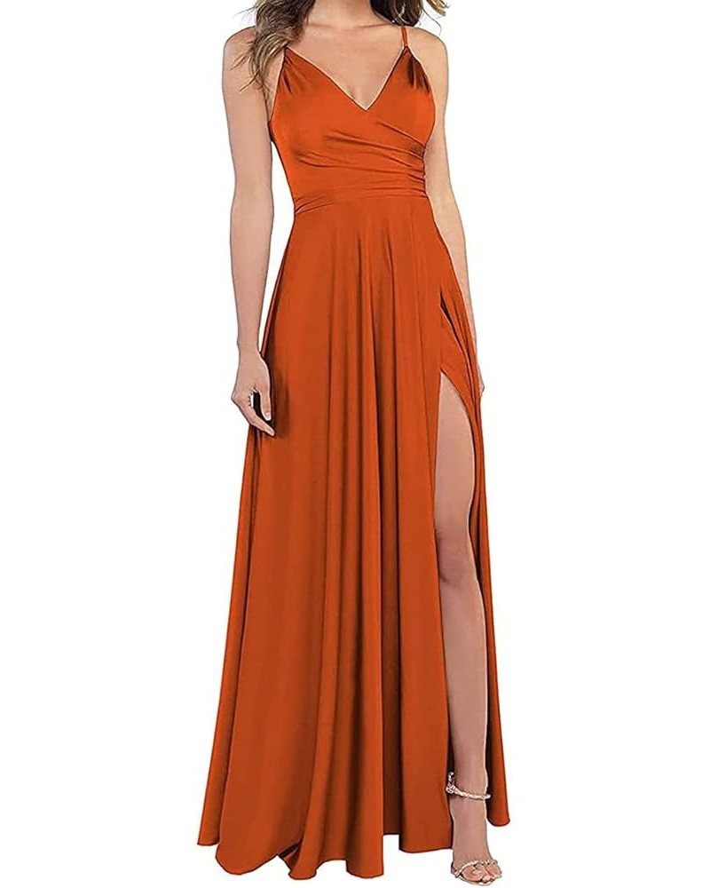 Long Bridesmaid Dresses for Women Formal Satin Spaghetti Strap Prom Evening Gowns RYZ054 Orange $28.70 Dresses