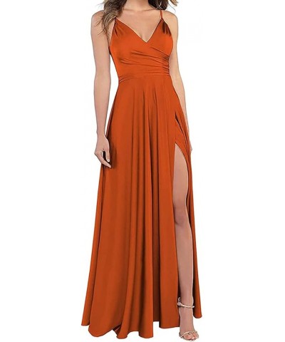 Long Bridesmaid Dresses for Women Formal Satin Spaghetti Strap Prom Evening Gowns RYZ054 Orange $28.70 Dresses