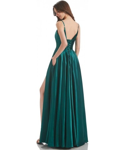 Long Bridesmaid Dresses for Women Formal Satin Spaghetti Strap Prom Evening Gowns RYZ054 Orange $28.70 Dresses