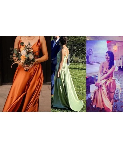 Long Bridesmaid Dresses for Women Formal Satin Spaghetti Strap Prom Evening Gowns RYZ054 Orange $28.70 Dresses