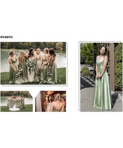 Long Bridesmaid Dresses for Women Formal Satin Spaghetti Strap Prom Evening Gowns RYZ054 Orange $28.70 Dresses