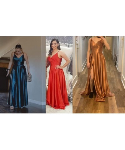 Long Bridesmaid Dresses for Women Formal Satin Spaghetti Strap Prom Evening Gowns RYZ054 Orange $28.70 Dresses