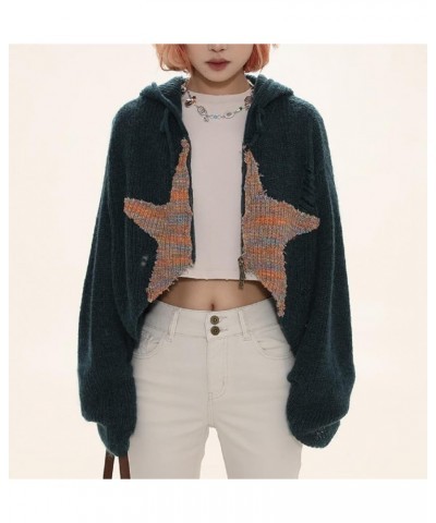 Women Aesthetics Zip Up Hoodie Vintage Long Sleeve Cropped Sweatshirts Fall Winter Graphic Print Y2k Jackets X-green $11.75 H...