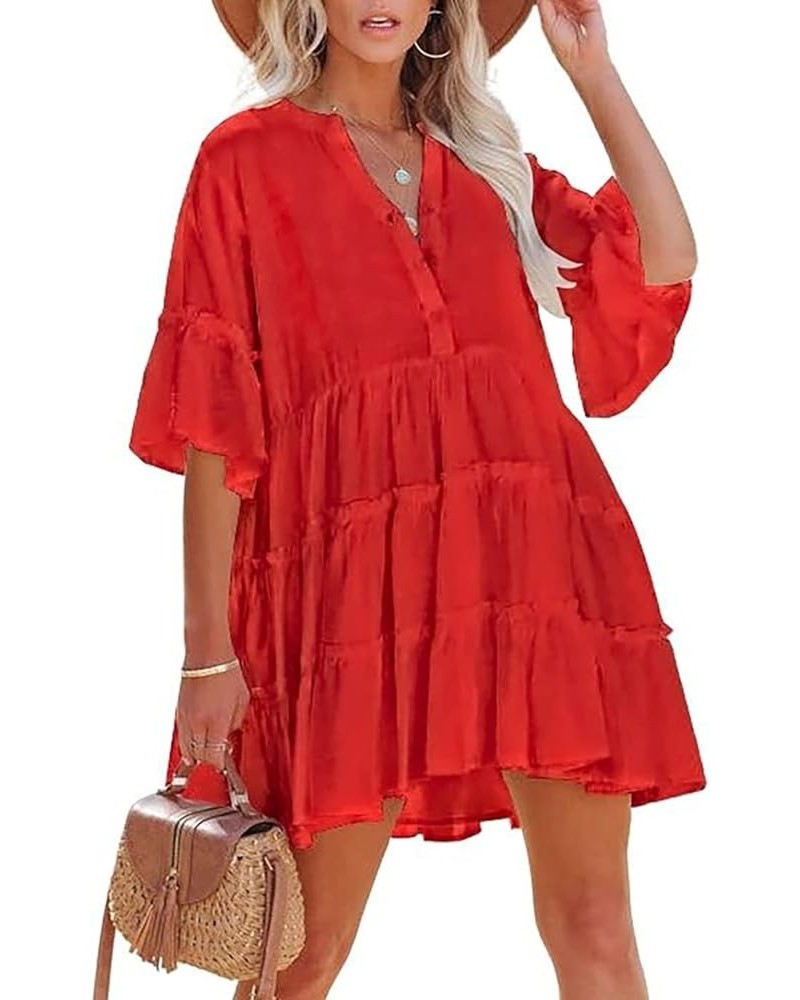 Eddoyee Swimsuits Cover Up for Women Bikini Bathing Suit Coverup Button Down Tunic Blouse Beach Shirt Dresses A-red $17.91 Sw...