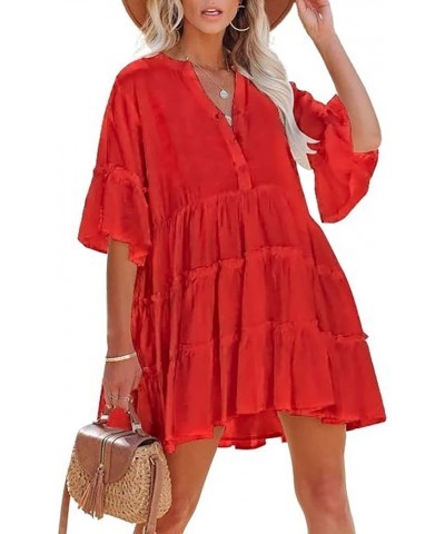 Eddoyee Swimsuits Cover Up for Women Bikini Bathing Suit Coverup Button Down Tunic Blouse Beach Shirt Dresses A-red $17.91 Sw...