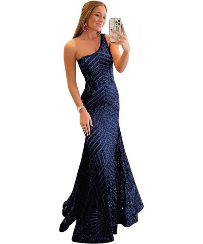 Sparkly Sequins Prom Dresses Long Mermaid One Shoulder Formal Evening Ball Gowns Party Dresses for Women Navy $43.34 Dresses