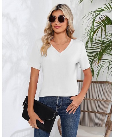 2 Pack Women's V Neck T Shirts, Short or Long Sleeve Tunic Tops Causal Summer Basic Shirts Solid Hem Tee Blouses White, Khaki...