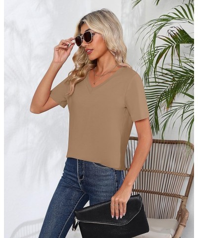 2 Pack Women's V Neck T Shirts, Short or Long Sleeve Tunic Tops Causal Summer Basic Shirts Solid Hem Tee Blouses White, Khaki...