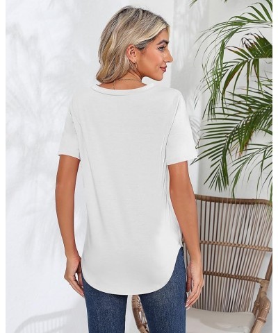 2 Pack Women's V Neck T Shirts, Short or Long Sleeve Tunic Tops Causal Summer Basic Shirts Solid Hem Tee Blouses White, Khaki...