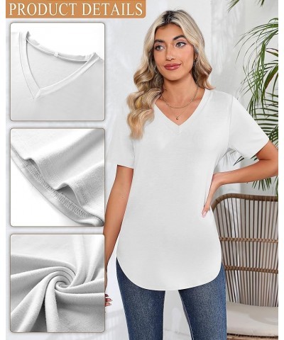 2 Pack Women's V Neck T Shirts, Short or Long Sleeve Tunic Tops Causal Summer Basic Shirts Solid Hem Tee Blouses White, Khaki...