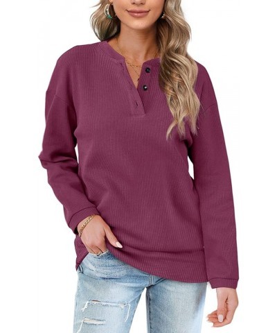 Womens Casual Sweatshirts Henley Button Up Long Sleeve Tunic Tops 01-deeppurple $17.64 Hoodies & Sweatshirts