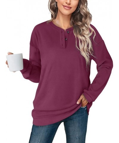 Womens Casual Sweatshirts Henley Button Up Long Sleeve Tunic Tops 01-deeppurple $17.64 Hoodies & Sweatshirts