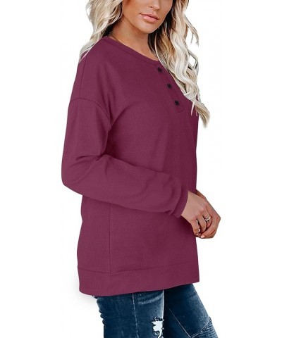 Womens Casual Sweatshirts Henley Button Up Long Sleeve Tunic Tops 01-deeppurple $17.64 Hoodies & Sweatshirts