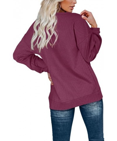 Womens Casual Sweatshirts Henley Button Up Long Sleeve Tunic Tops 01-deeppurple $17.64 Hoodies & Sweatshirts