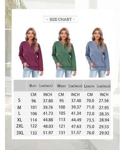 Womens Casual Sweatshirts Henley Button Up Long Sleeve Tunic Tops 01-deeppurple $17.64 Hoodies & Sweatshirts