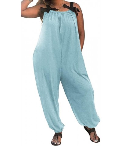 Wonens Plus Size Overalls Spaghetti Strap Baggy Romper Harem Wide Leg Jumpsuit With Pockets 02-sky Blue $24.48 Jumpsuits