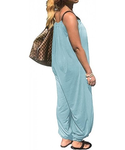 Wonens Plus Size Overalls Spaghetti Strap Baggy Romper Harem Wide Leg Jumpsuit With Pockets 02-sky Blue $24.48 Jumpsuits