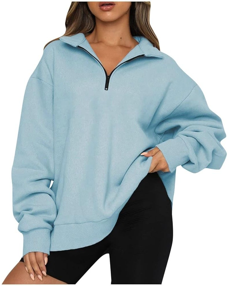 Zip Up Hoodies for Women Oversized Sweatshirt Long Sleeve Shirts Casual Plus Size Tops Fall Clothes With Thumb Hole B-sky Blu...