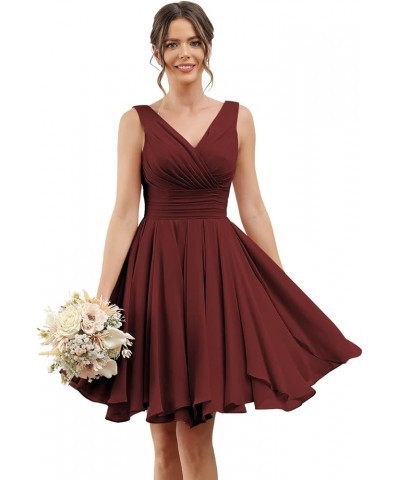 Double V Neck Short Bridesmaid Dresses for Women 2024 Chiffon A Line Formal Evening Gowns with Pockets YJ114 Burgundy $29.40 ...