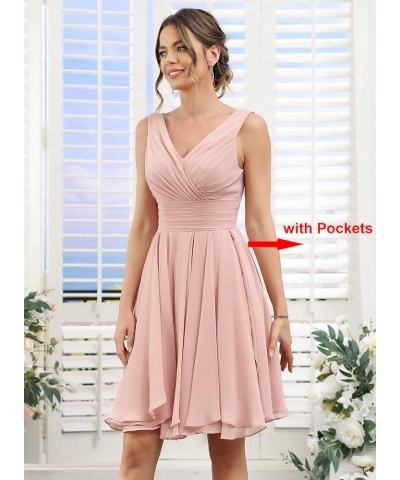 Double V Neck Short Bridesmaid Dresses for Women 2024 Chiffon A Line Formal Evening Gowns with Pockets YJ114 Burgundy $29.40 ...