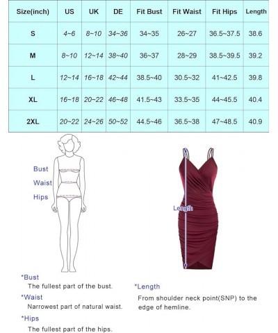 Women's Sexy Spaghetti Straps Cocktail Dresses for Wedding Guest Ruched V-neck Bodycon Dress Solid Wine Red $15.50 Dresses