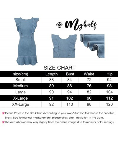 Women's Casual Round Neck Ruffle Trim Sleeveless Denim A Line Mini Dress Blue $22.56 Dresses