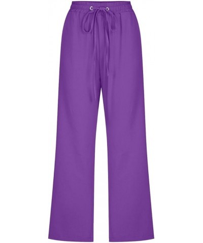 Capri Pants for Women Palazzo Lounge Pants Summer Casual Cropped Cotton Linen Comfy Baggy Trousers with Pockets F-purple $4.8...