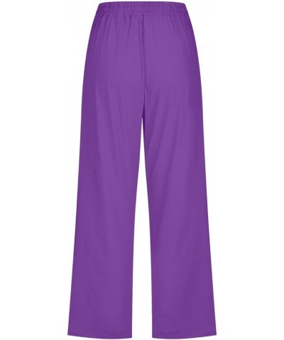 Capri Pants for Women Palazzo Lounge Pants Summer Casual Cropped Cotton Linen Comfy Baggy Trousers with Pockets F-purple $4.8...