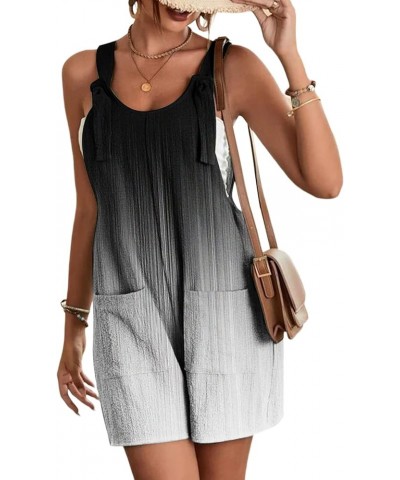 Women Cotton Linen Short Bib Overall Summer Adjustable Strap Jumpsuit Romper Sleeveless Wide Leg Loose Overall Printed Gray $...