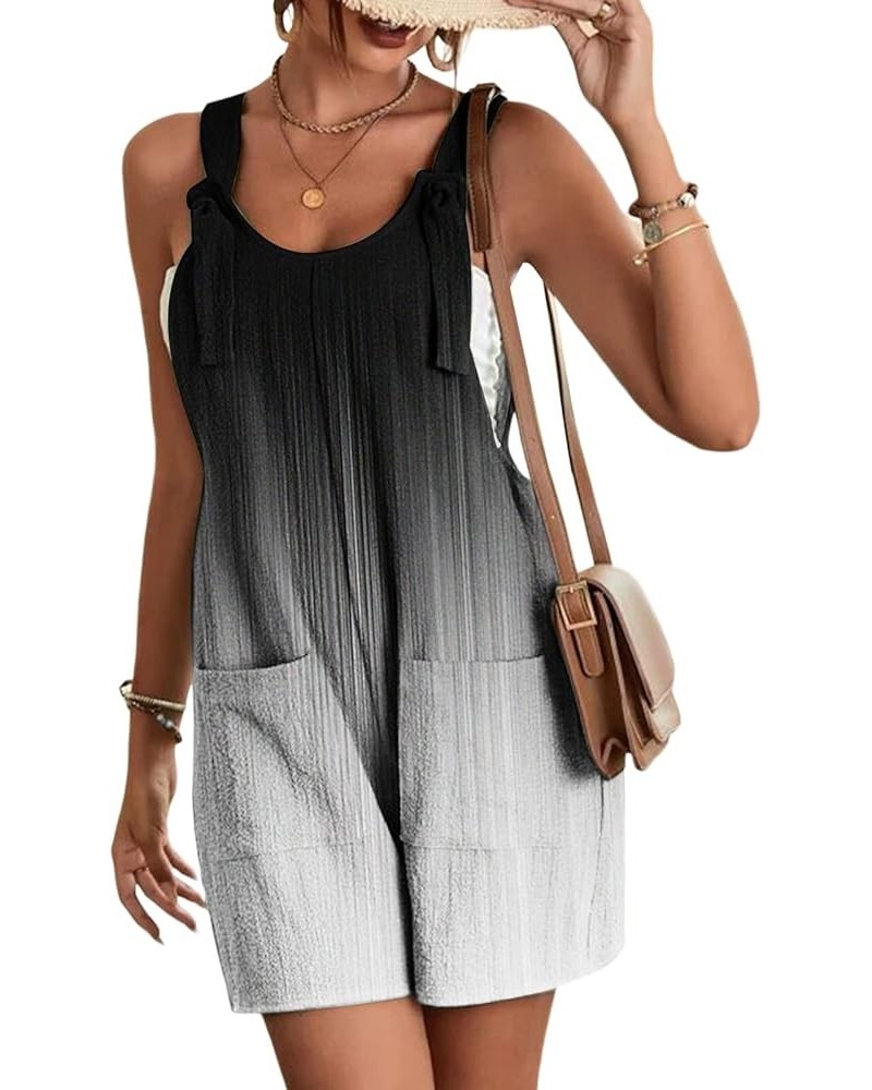 Women Cotton Linen Short Bib Overall Summer Adjustable Strap Jumpsuit Romper Sleeveless Wide Leg Loose Overall Printed Gray $...