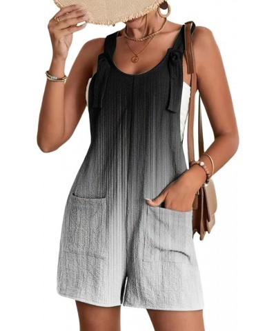 Women Cotton Linen Short Bib Overall Summer Adjustable Strap Jumpsuit Romper Sleeveless Wide Leg Loose Overall Printed Gray $...