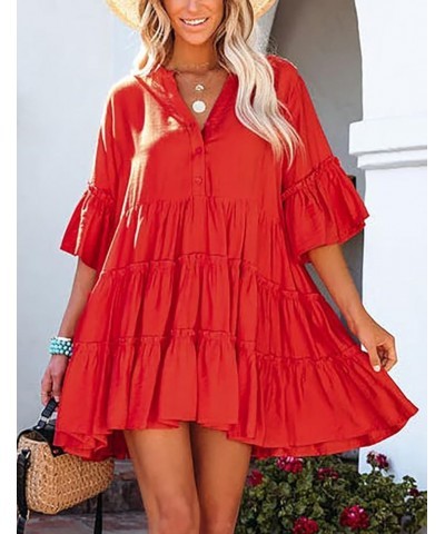 Eddoyee Swimsuits Cover Up for Women Bikini Bathing Suit Coverup Button Down Tunic Blouse Beach Shirt Dresses A-red $17.91 Sw...