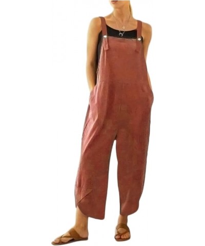 Women Summer Baggy Ethnic 90s Retro Sling Jumpsuits Sleeveless Boho Hippies Wide Leg Buttons Harem Pant Romper Z-b-brick Red ...