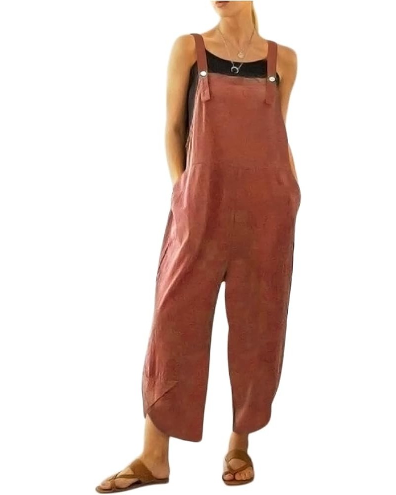 Women Summer Baggy Ethnic 90s Retro Sling Jumpsuits Sleeveless Boho Hippies Wide Leg Buttons Harem Pant Romper Z-b-brick Red ...