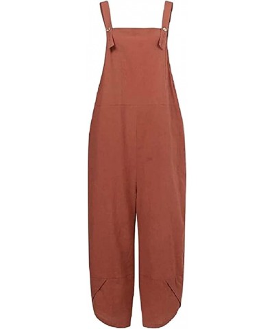 Women Summer Baggy Ethnic 90s Retro Sling Jumpsuits Sleeveless Boho Hippies Wide Leg Buttons Harem Pant Romper Z-b-brick Red ...