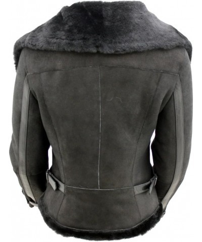 Women's Short Black Merino Sheepskin Aviator Leather Jacket Black $153.55 Coats