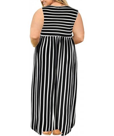 Women Sleeveless Loose Plain Casual Plus Size Long Maxi Dress with Pockets Black Stripe $16.38 Dresses