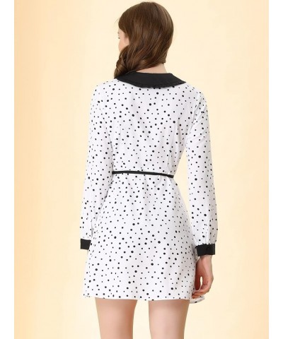 Women's Polka Dots Tie Neck Retro Vintage Contrast Peter Pan Collar Dress White $20.25 Dresses