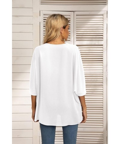 Women Short Sleeve V Neck Soft Chiffon Blouse White $14.83 Blouses