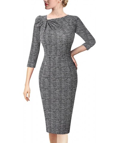 Womens Pleated Asymmetric Bow Neck Work Cocktail Party Sheath Dress Black Tweed $24.29 Dresses