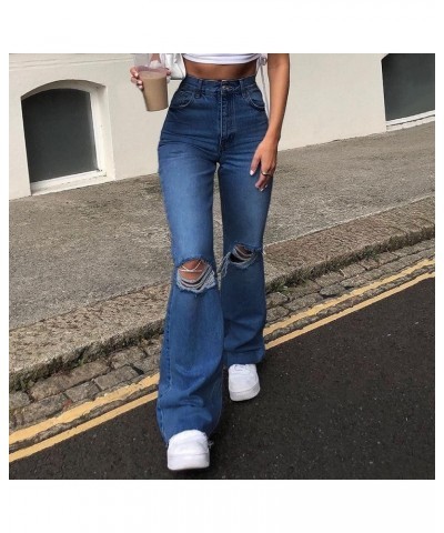 Womens Ripped Jeans Stretch Casual Boyfriend Denim Pant High Waisted Baggy Jean Tummy Control Trendy Jean with Pocket D-dark ...