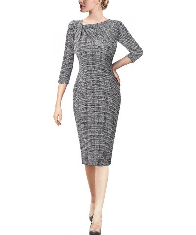 Womens Pleated Asymmetric Bow Neck Work Cocktail Party Sheath Dress Black Tweed $24.29 Dresses